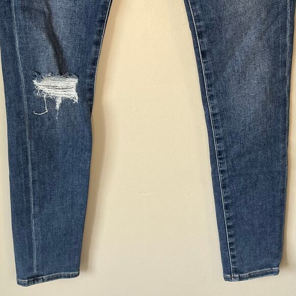 Express Medium Wash Distressed Super High Rise Skinny Jean Size 00R - Picture 11 of 13